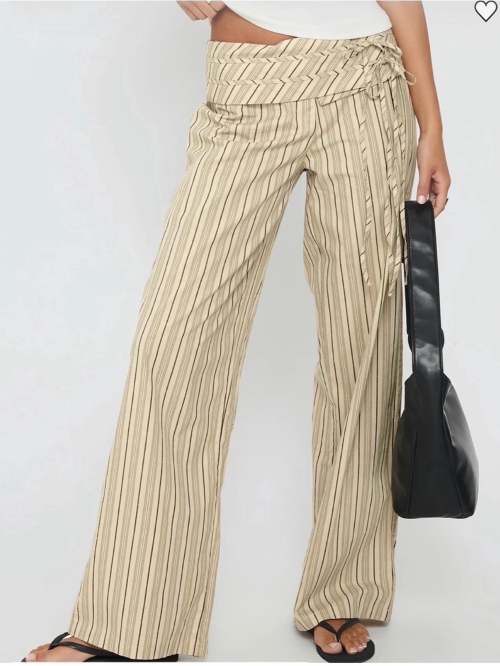 Princess Polly Beige Striped Wide-Leg Wrap Pants with Side Tie